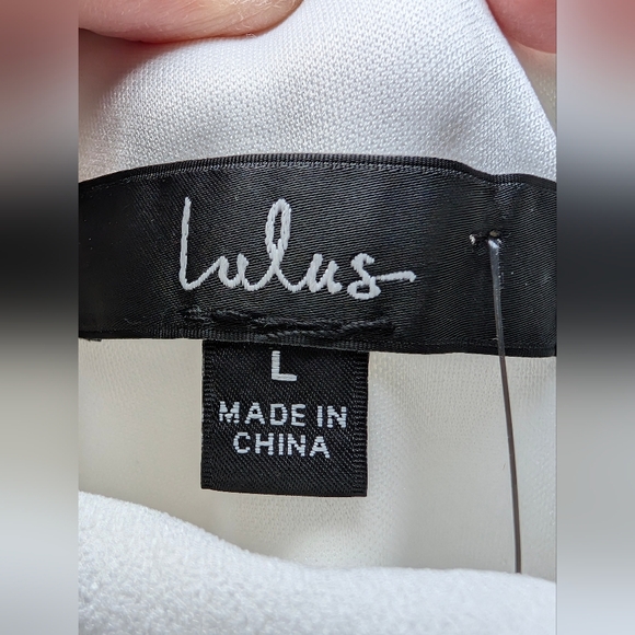 Lulus White Midi Dress L Draped Cowl Neck Slit Minimalist Bridal Chic NWT - Picture 5 of 7